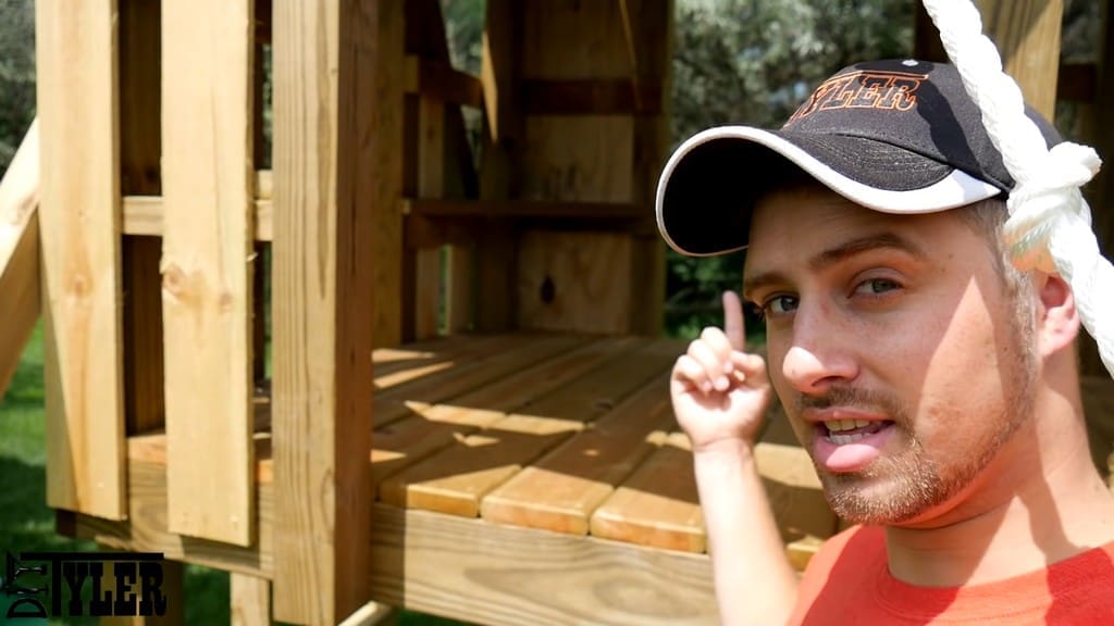 interior benches on diy backyard swing set