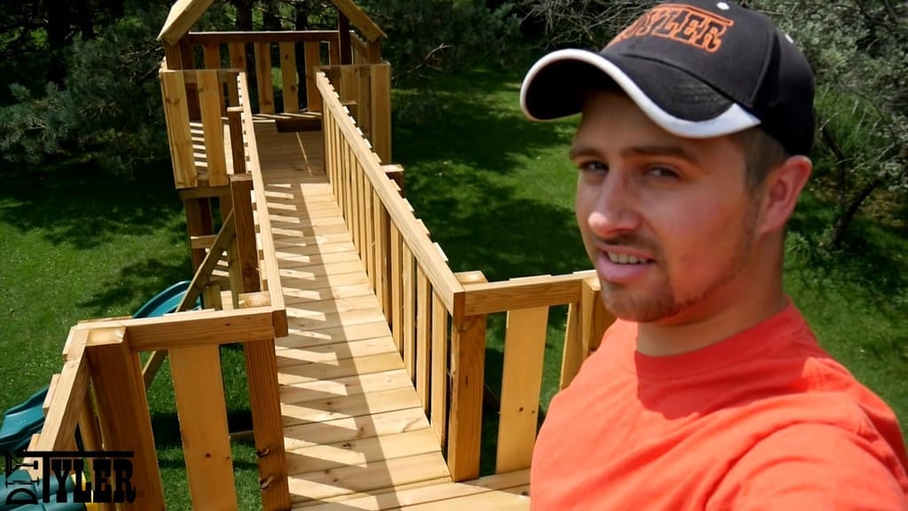 bridge between towers of diy backyard swing set