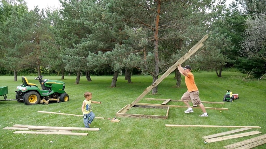 raising up wall section for diy backyard swing set